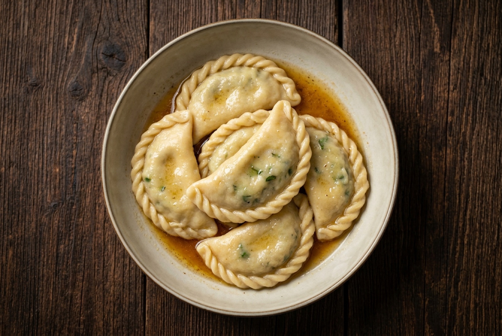 Carinthian Kasnudeln half-moon dumplings with twisted rope edges in browned butter with chives