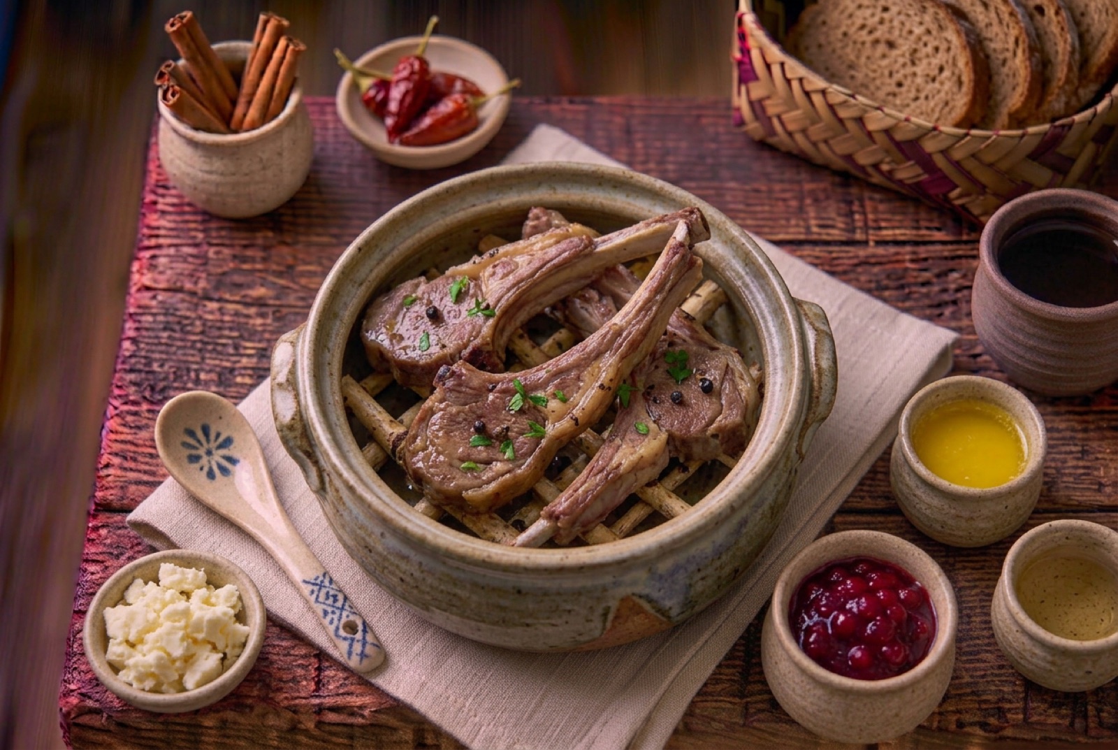 Platter of steamed Norwegian pinnekjøtt lamb ribs with swede mash and boiled potatoes at Christmas