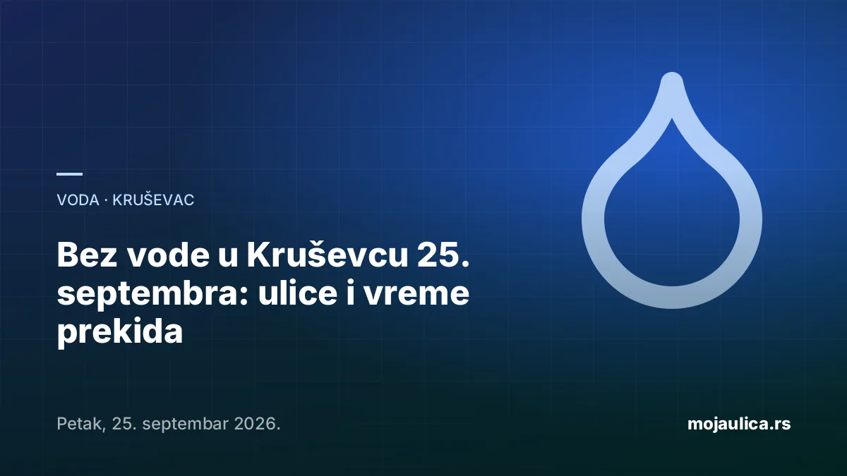 Bez vode u Kruševcu — 25. septembra 2026.