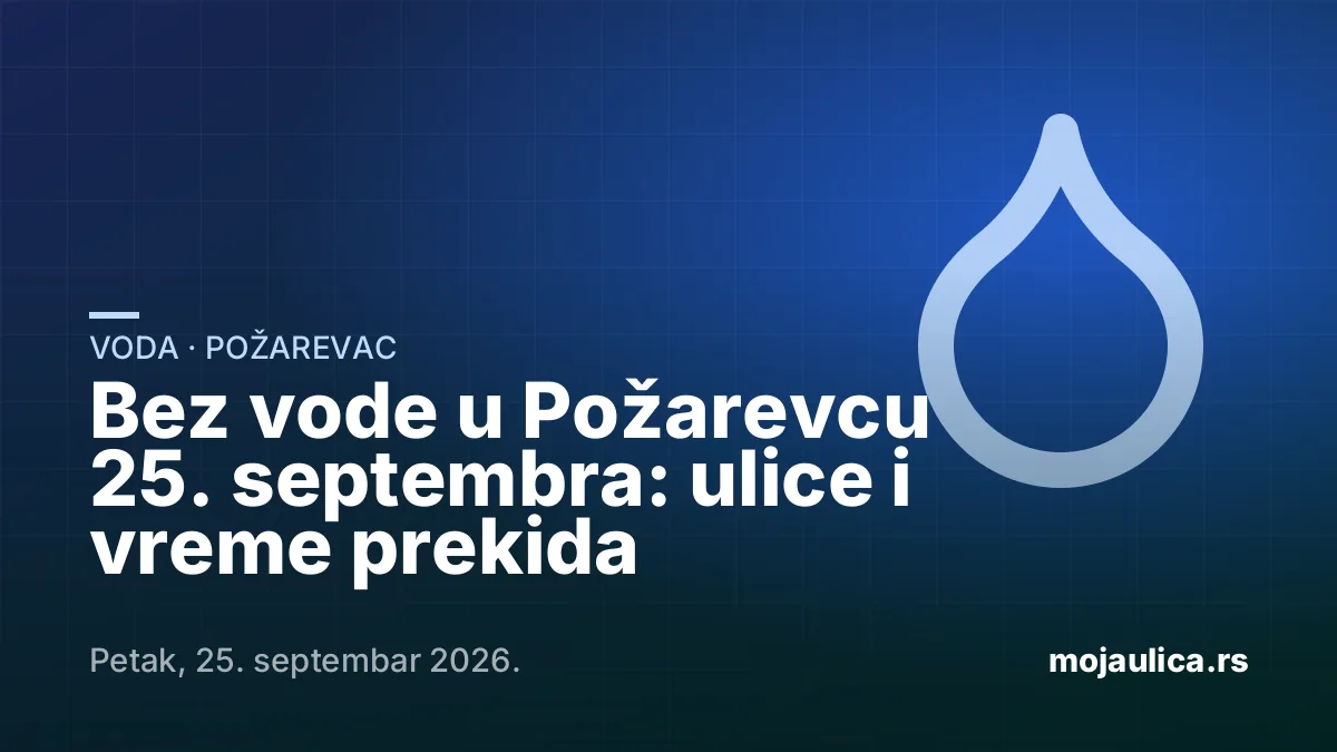 Bez vode u Požarevcu — 25. septembra 2026.