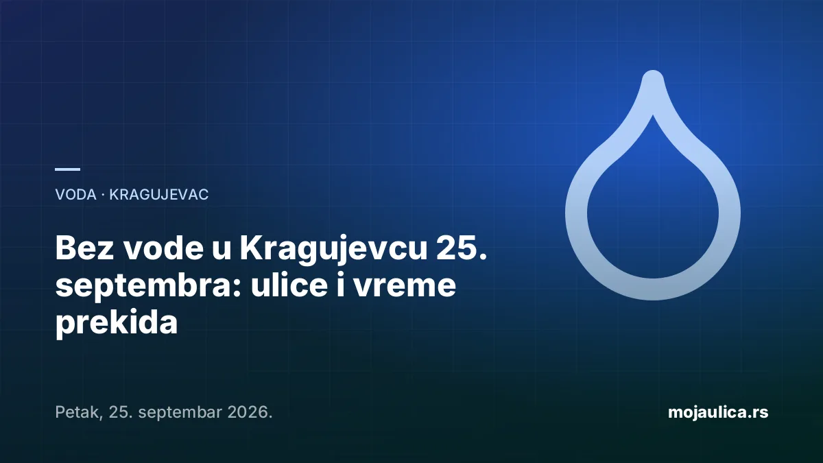Bez vode u Kragujevcu — 25. septembra 2026.